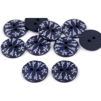 Knoflík Knoflík modrotisk velikost 28", střední, 3 (44435) modrá tmavá větvička