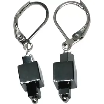 Náušnice Hematitové naušnice kostičky s chir. ocelí