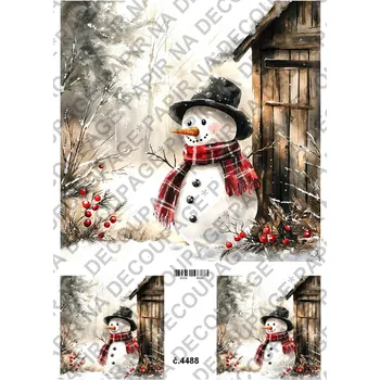 Umělecký papír Rýžový a soft papír na decoupage - Sněhulák - KB4488 Materiál: Soft, Rozměr: A4