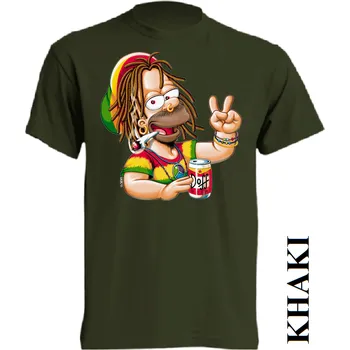 Pánská móda levne-bavlnene-tricko-potisk-rasta-homer-simpson Barva: Khaki, velikost: XS