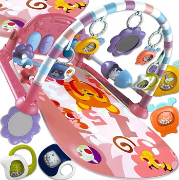 Hračka pro nejmenší VZDĚLÁVACÍ INTERAKTIVNÍ PODLOŽKA PRO MIMINKA KOUSÁTKA, CHRAŠTIČKY S PIÁNINEM