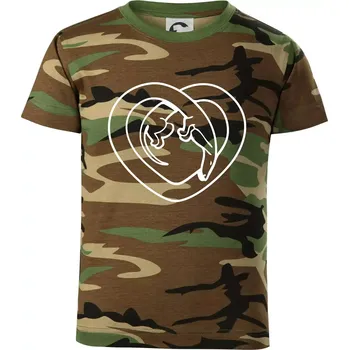 Jezevčík srdce - obrys - Dětské maskáčové triko - 146 cm/10 let ( Hnědý maskáč )