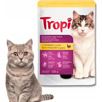 Krmivo pro kočku Tropi mokré krmivo pro kočky s drůbežím masem v omáčce, kompletní krmivo, kapsička 100g