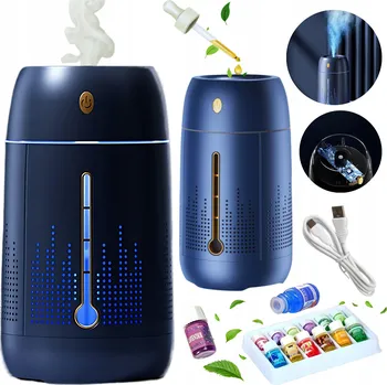 Zvlhčovač vzduchu PŘENOSNÝ ZVLHČOVAČ VZDUCHU USB DIFUZÉR AROMATERAPIE MODRÝ 1,2L