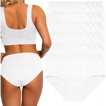Kalhotky 6X Kalhotky BÍLÉ BAVLNA hladké vysoký pas Dámské kalhotky Pohodlné Sada 5XL