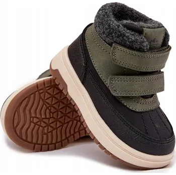 Dívčí zimní obuv DĚTSKÉ ZIMNÍ BOTY SNĚHULE NA DVOJITÝ SUCHÝ ZIP ZATEPLENÉ ZELENO-ČERNÉ 26