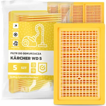 Filtr do vysavače 5x FILTR do VYSAVAČE Kärcher WD 5 Vzduchový Skládaný Plochý FILTRY EM-W