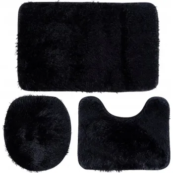 Koupelnová předložka SADA KOUPELNOVÝCH PŘEDLOŽEK ČERNÁ 3 KS PODLOŽKA PŘED WC KOMPLET