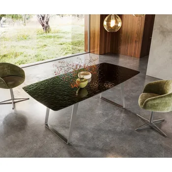 Jídelní stůl Jídelní stůl Edge Boot 200x100 sklo s reliéfem kouřově černé 3D design