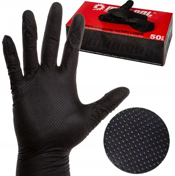 Pracovní rukavice Rukavice NITRILOVÉ PRACOVNÍ ČERNÉ silné 50 ks zdrsněné - M