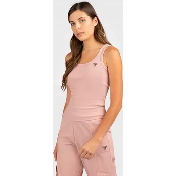 Dámské oblečení TRIČKO tričko GUESS Colette Růžové s žebrovaným vzorem rM