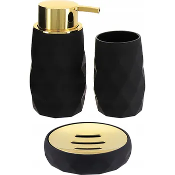 Dávkovač mýdla Sada koupelnových doplňků DÁVKOVAČ KELÍMEK MÝDLENKA do koupelny Černo-zlatá Glamour
