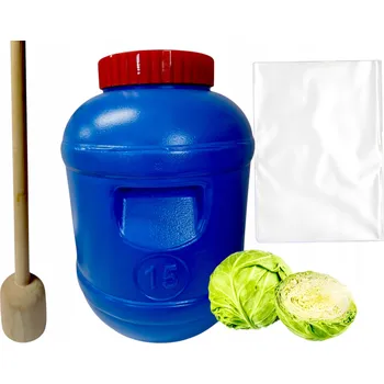 Obraz Sada Plastový sud 15 l k nakládání zelí s pěchovadlem + pytel