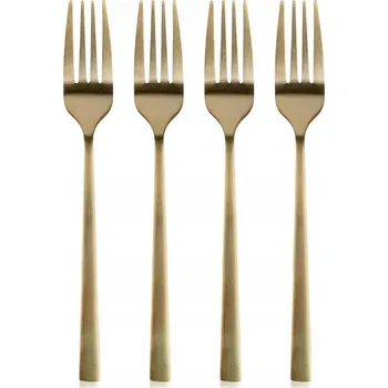Příbor DEZERTNÍ VIDLIČKY NA DORT ZLATÉ NEREZOVÁ OCEL SADA 4 KUSY