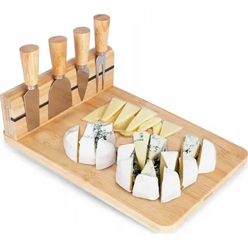 Kuchyňské prkénko PRKÉNKO NA SERVÍROVÁNÍ SÝRŮ S MAGNETICKÝMI NOŽI, BAMBUSOVÁ SADA 5 KS