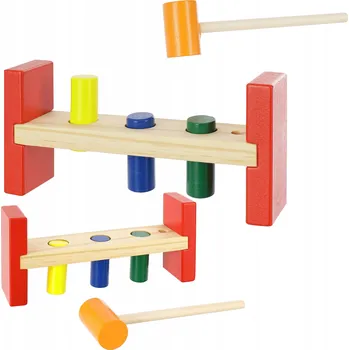 Dřevěná hračka LT329 DŘEVĚNÁ SENZORICKÁ VKLÁDAČKA S KLADÍVKEM A KOLÍKY