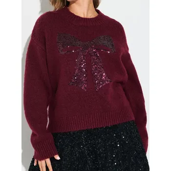Dámský svetr Sinsay - Svetr s flitrovou aplikací ve tvaru mašle s příměsí vlny - fialová - 381FJ-40X - 381FJ-40X-XXS