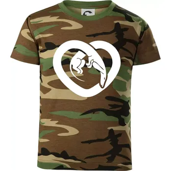 Jezevčík srdce - plný - Dětské maskáčové triko - 122 cm/6 let ( Hnědý maskáč )