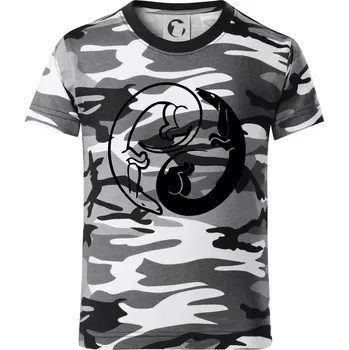 Chlapecké tričko Jezevčíci - Jin jang - Dětské maskáčové triko - 104-110cm / 3-4 roky ( Šedý maskáč )