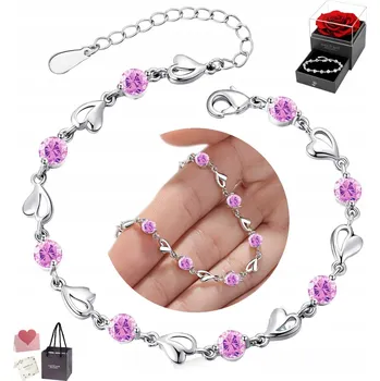 Náramek Bransoletka Srebrna Damska Serce z CYRKONIAMI Elegantní pro Ženy