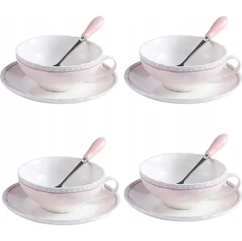 SADA 4 KUSŮ PORCELÁNOVÝCH ŠÁLKŮ S PODŠÁLKY A LŽIČKOU ARTVIGOR 200 ML