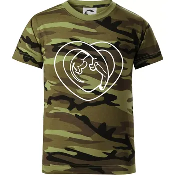 Chlapecké oblečení Jezevčík srdce - obrys - Dětské maskáčové triko - 146 cm/10 let ( Zelený maskáč )