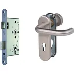 Panikové kování -sada pro dveře se štítkem, klika/koule + zámek Pravé provedení