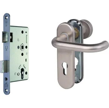 Dveřní kování Panikové kování -sada pro dveře se štítkem, klika/koule + zámek Pravé provedení