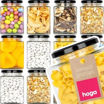 Dóza na potraviny 12x SKLENĚNÁ ZAVAŘOVACÍ SKLENICE ČTVERCOVÁ SKLENĚNÁ DÓZA 500ml S ČERNÝM VÍČKEM