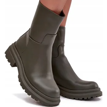 Dámská zimní obuv DÁMSKÉ KOTNÍKOVÉ BOTY NA PLOCHÉM PODPATKU A PLATFORMĚ, KLASICKÝ ZIP, ZELENÉ, VELIKOST 38