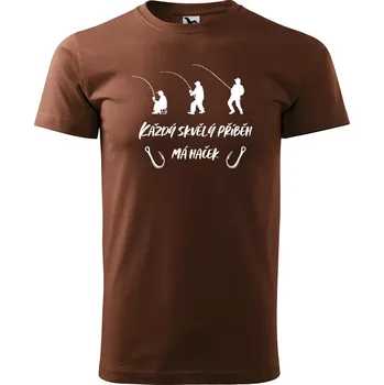 Pánské tričko Sablio Tričko s potiskem Každý příběh má háček - hnědé S