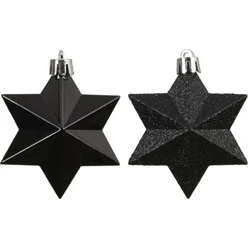 Vánoční dekorace Sada 12 vánočních baněk plastové hvězdy černé 9x12,3 cm