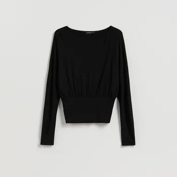 Dámské tričko Reserved - Tričko s dlouhými rukávy a vysokým podílem viskózy - černý - 670IU-99X - 670IU-99X-L