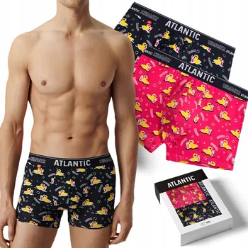 Boxerky Pánské boxerky 2-BALENÍ přiléhavé trenýrky se vzorem kačenek ATLANTIC 2MHH-007 - L