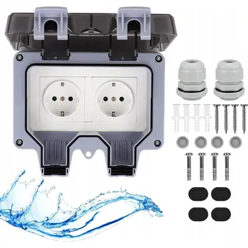 Elektrická zásuvka VENKOVNÍ ZAHRADNÍ ZÁSUVKA IP66 VODOTĚSNÁ S KONTROLKOU + PŘÍSLUŠENSTVÍ