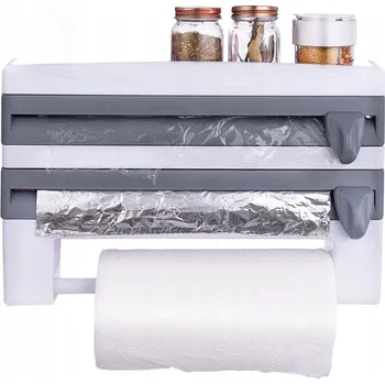 Držák kuchyňských utěrek DRŽÁK NA PAPÍROVÉ UTĚRKY, HLINÍKOVOU FÓLII A POTRAVINOVOU FÓLII 3V1 NA ZEĎ