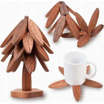 Hrnec DŘEVĚNÉ PODLOŽKY POD HRNEC HORKÉ NÁDOBÍ 4 KS VE TVARU STROMU