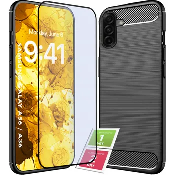Pouzdro na mobilní telefon Pouzdro pro Samsung Galaxy A56 / A36 | Karbon Slim Case + Tvrzené sklo 9h