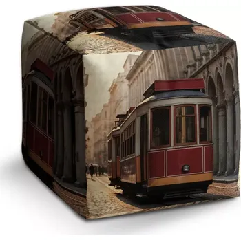 Taburet Sablio Taburet Cube Historická červená tramvaj: 40x40x40 cm