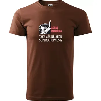 Pánské oblečení Sablio Tričko s potiskem Jsem řidička, taky máš nějakou superschopnost? - hnědé S