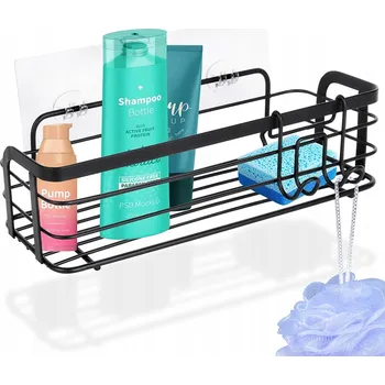 Koupelnový nábytek KOUPELNOVÁ POLIČKA DO SPRCHY SAMOLEPICÍ BEZ VRTÁNÍ ROVNÁ ČERNÁ LOFT