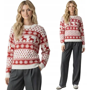Dámský svetr Dámský vánoční svetr bílý krémový norský vzor sobi sněhové vločky M/L