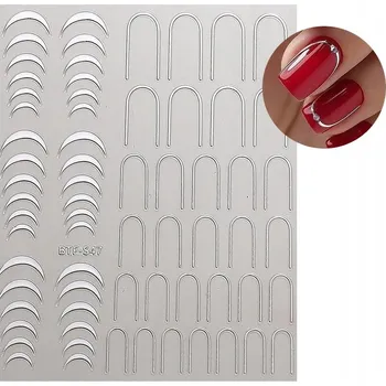 samolepka Samolepky na nehty Pásky na francouzské 3D ozdoby Stříbrné S89