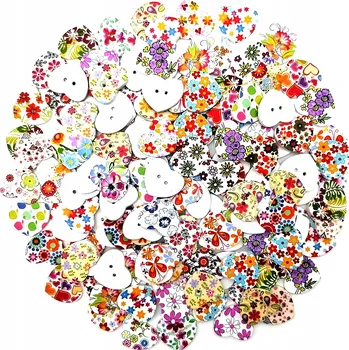 Knoflík Knoflík navlékací Craftec dřevěný srdíčko vícebarevný průměr 25 mm 100 ks