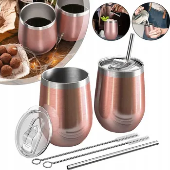 Sklenice 2 ks DVOJITÝ termohrnek BRČKO 350 ml růžové NEREZOVÉ OCELI