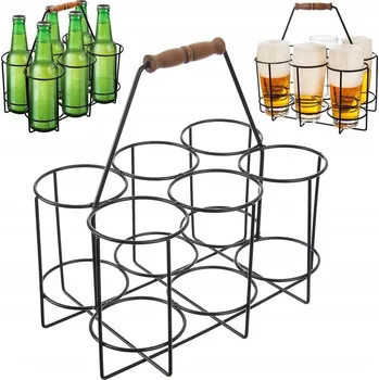 Stojan na víno PŘEPRAVKA NA LAHVE NOSIČ NA PIVO KOVOVÝ STOJAN TRANSPORTER ČERNÝ