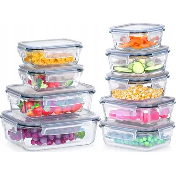 Dóza na potraviny SADA SKLENĚNÝCH DÓZ NA POTRAVINY LUNCHBOX S VÍKEM 9KS