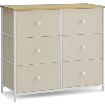 Komoda Komoda ARINA - kov, MDF, látka, béžová / bílá / dub Barva: Béžová
