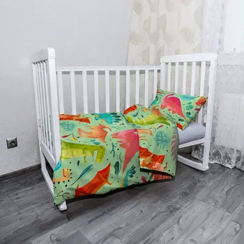 Povlečení Sablio Mikroplyšové dětské povlečení do postýlky Dinosauři v trávě - 100x135 / 40x60