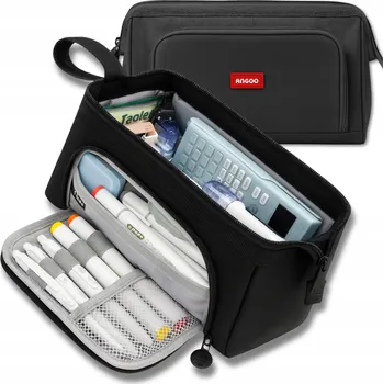 Penál PENÁL DVOUKOMOROVÝ POUZDRO VÍCEÚČELOVÝ ŠKOLNÍ ČERNÝ TUBA ROZKLÁDACÍ